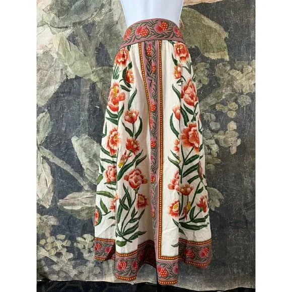 New Anthropologie Farm Rio Ainika Delicate Floral Midi Skirt Size M - Picture 5 of 9